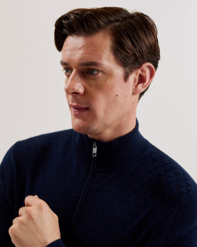 Pull Ted Baker Textured Knit Funnel Neck Bleu Marine Homme | BMA-65116461